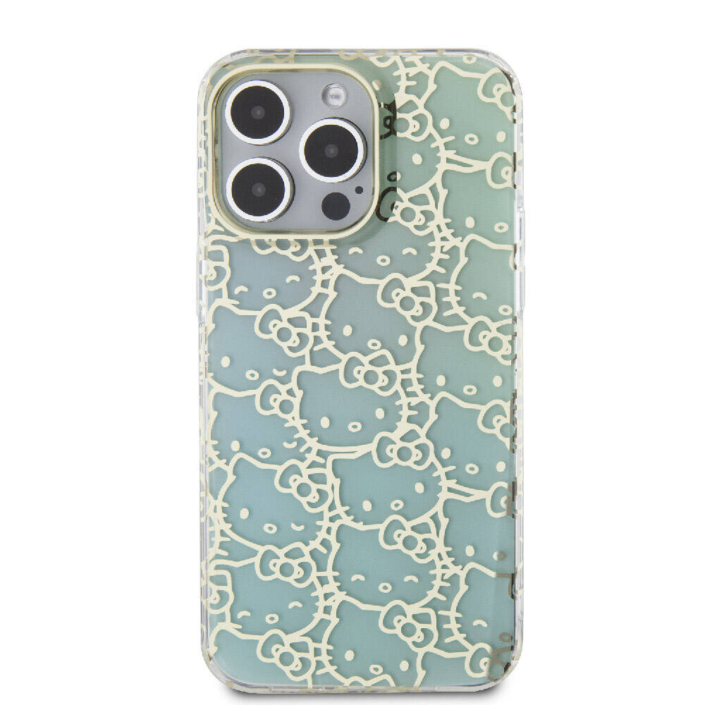 iPhone 15 Pro Max Kılıf Hello Kitty Orijinal Lisanslı Renk Geçişli Elektroplating Kaplama Kitty Head Desenli Kılıf