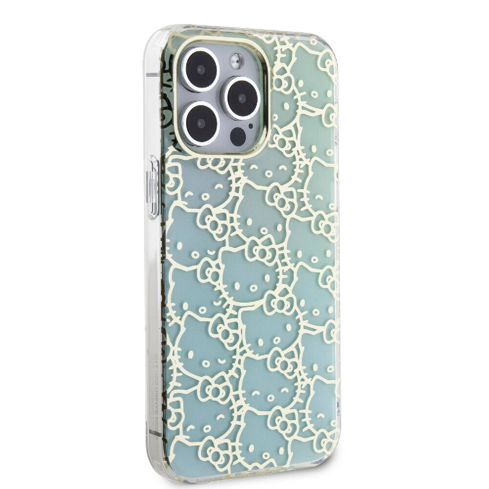 iPhone 15 Pro Max Kılıf Hello Kitty Orijinal Lisanslı Renk Geçişli Elektroplating Kaplama Kitty Head Desenli Kılıf