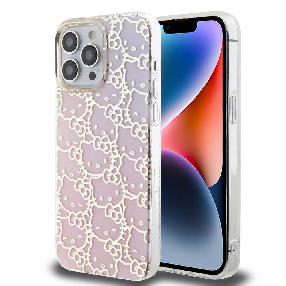 iPhone 15 Pro Max Kılıf Hello Kitty Orijinal Lisanslı Renk Geçişli Elektroplating Kaplama Kitty Head Desenli Kılıf
