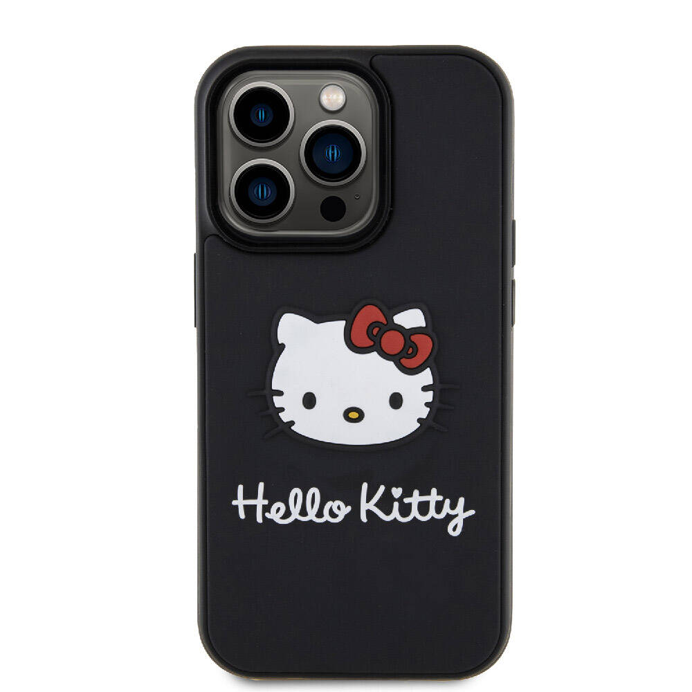 iPhone 15 Pro Max Kılıf Hello Kitty Orijinal Lisanslı Yazı ve İkonik Logolu 3D Rubber Kitty Head Kılıf