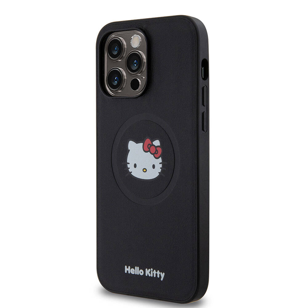 iPhone 15 Pro Max Kılıf Hello Kitty orijinal Lisanslı M-safe Şarj Özellikli Kitty Head Deri Kılıf