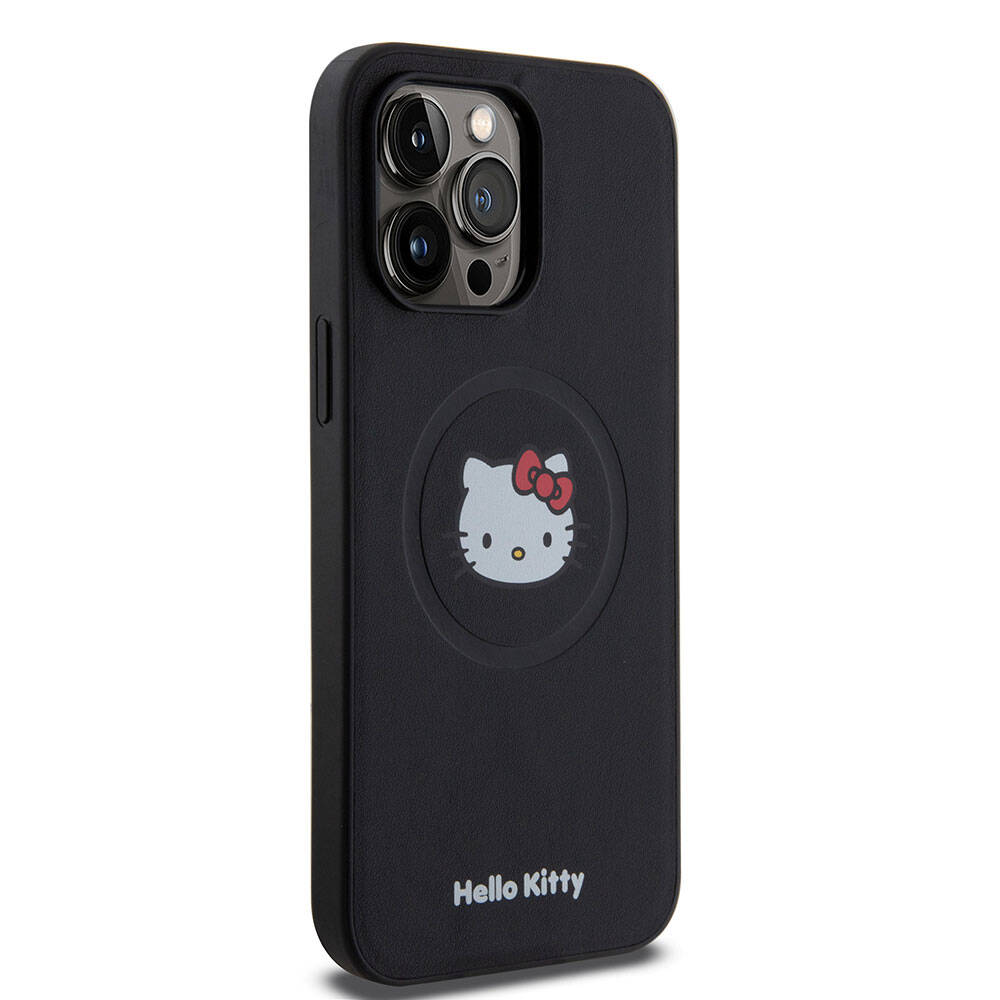 iPhone 15 Pro Max Kılıf Hello Kitty orijinal Lisanslı M-safe Şarj Özellikli Kitty Head Deri Kılıf