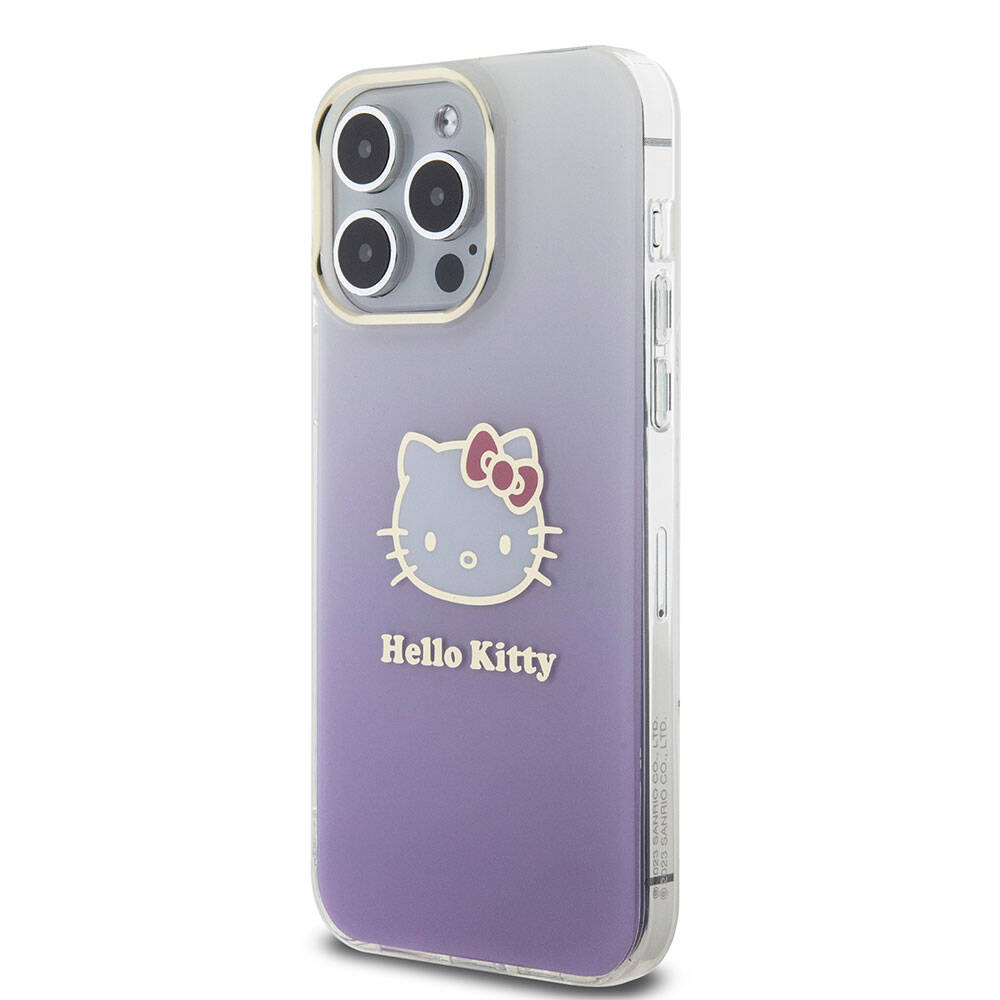 iPhone 15 Pro Max Kılıf Hello Kitty orijinal Lisanslı Yazı ve İkonik Logolu Elektroplating Kaplama Gradyan Kılıf