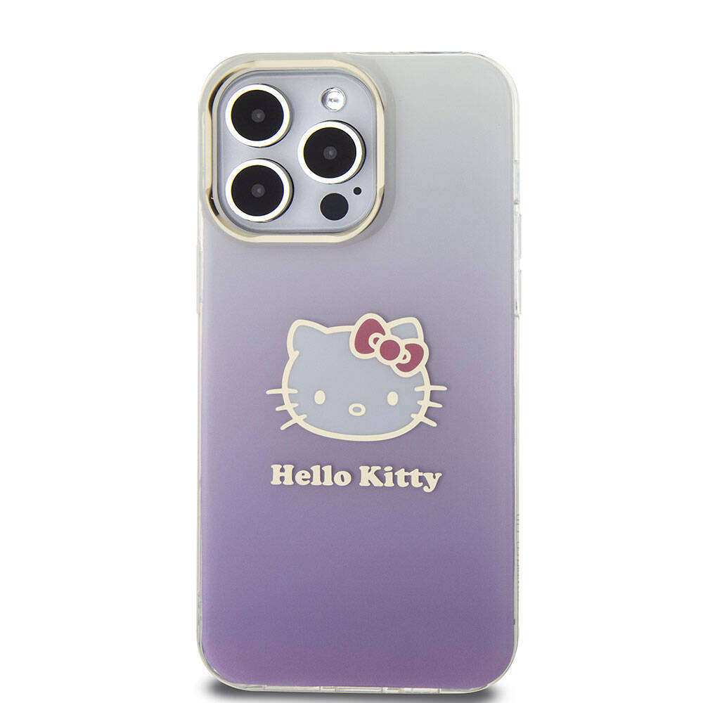 iPhone 15 Pro Max Kılıf Hello Kitty orijinal Lisanslı Yazı ve İkonik Logolu Elektroplating Kaplama Gradyan Kılıf