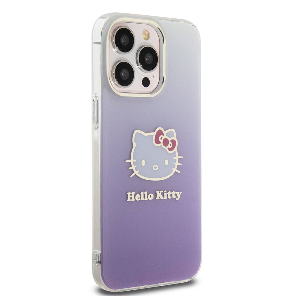 iPhone 15 Pro Max Kılıf Hello Kitty orijinal Lisanslı Yazı ve İkonik Logolu Elektroplating Kaplama Gradyan Kılıf