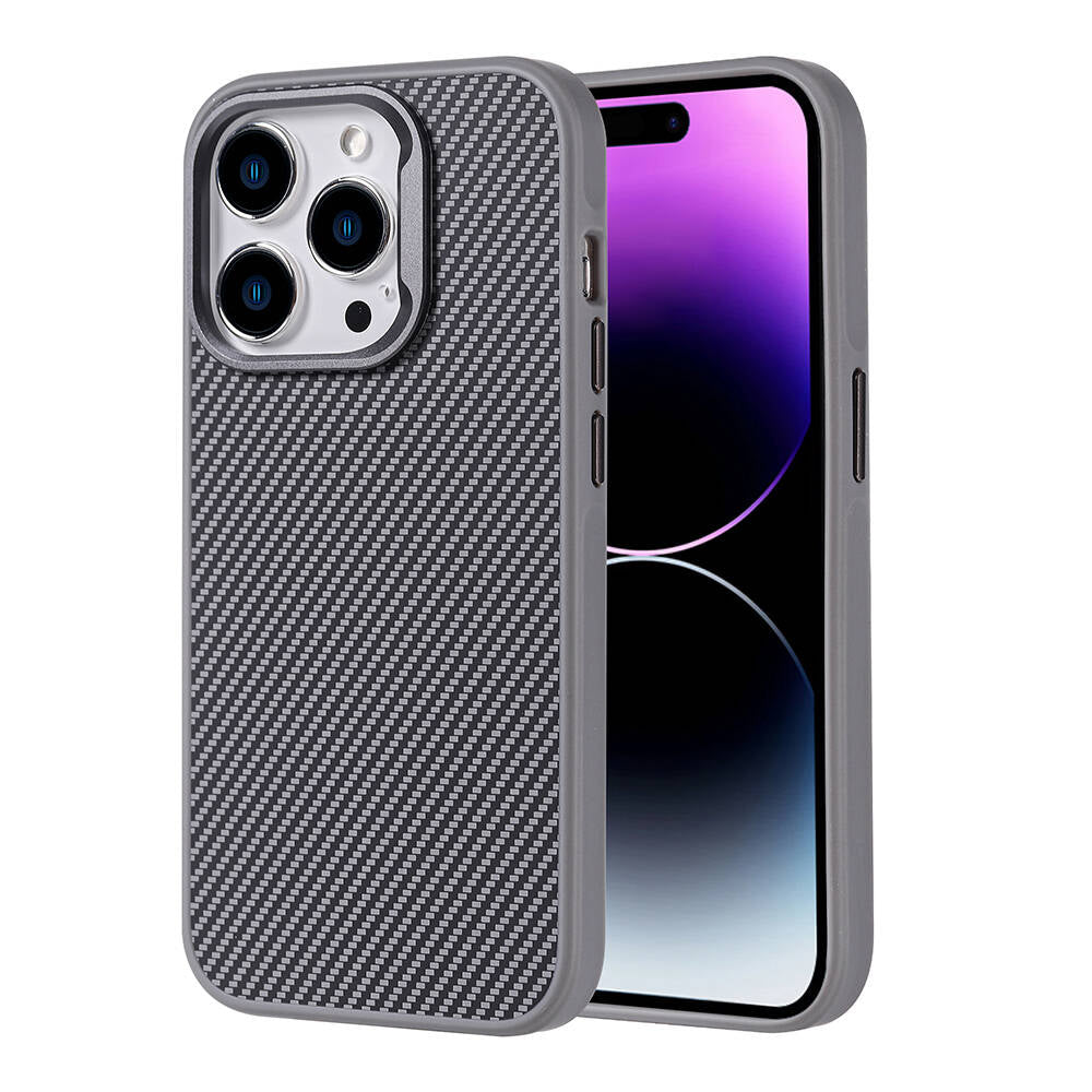 iPhone 15 Pro Max Kılıf M-safe Şarj Özellikli Karbon Fiber Görünümlü Zore Troy Kılıf
