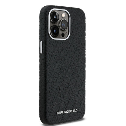 iPhone 15 Pro Max Kılıf Karl Lagerfeld Orijinal Lisanslı PU Deri Damgalı Metal Yazı Logolu Kılıf