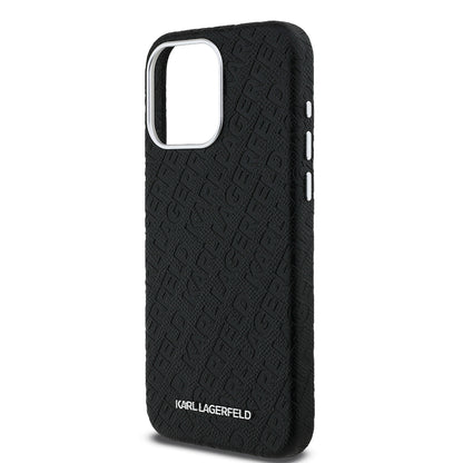 iPhone 15 Pro Max Kılıf Karl Lagerfeld Orijinal Lisanslı PU Deri Damgalı Metal Yazı Logolu Kılıf