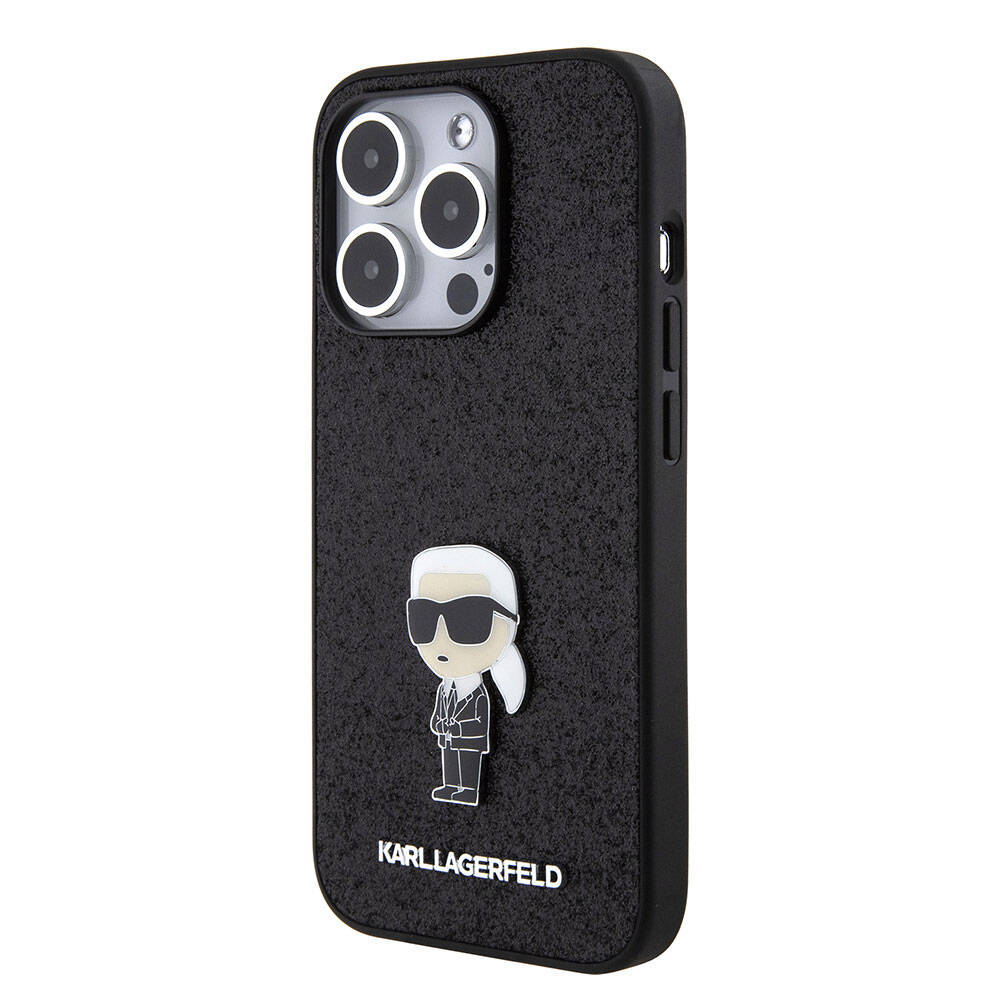 iPhone 15 Pro Max Kılıf Karl Lagerfeld İkonik Fixed Glitter Metal Logo orijinal Lisanslı Kılıf