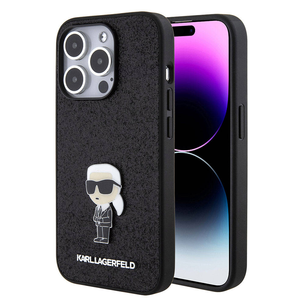 iPhone 15 Pro Max Kılıf Karl Lagerfeld İkonik Fixed Glitter Metal Logo orijinal Lisanslı Kılıf