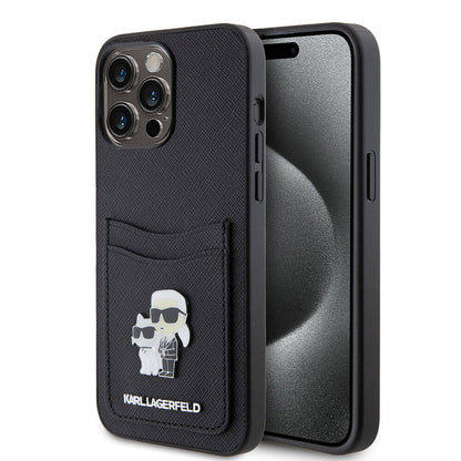 iPhone 15 Pro Max Kılıf Karl Lagerfeld Kartlıklı Metal Logo orijinal Lisanslı Kılıf