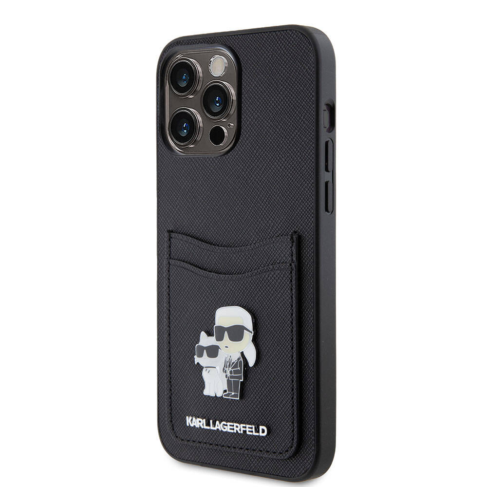 iPhone 15 Pro Max Kılıf Karl Lagerfeld Kartlıklı Metal Logo orijinal Lisanslı Kılıf