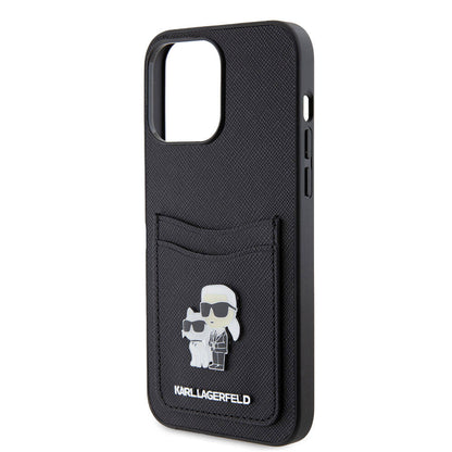 iPhone 15 Pro Max Kılıf Karl Lagerfeld Kartlıklı Metal Logo orijinal Lisanslı Kılıf