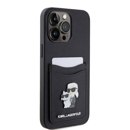 iPhone 15 Pro Max Kılıf Karl Lagerfeld Kartlıklı Metal Logo orijinal Lisanslı Kılıf