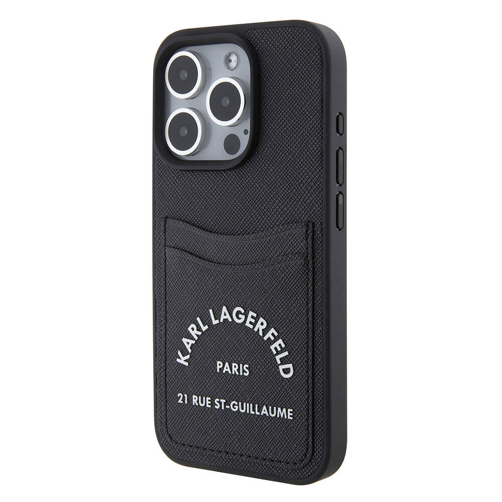 iPhone 15 Pro Max Kılıf Karl Lagerfeld Kartlıklı Saffiano 3D RSG Logo orijinal Lisanslı Kılıf