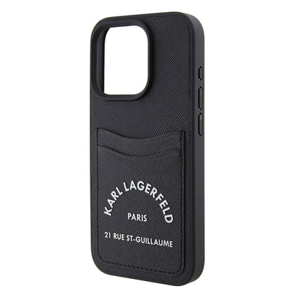 iPhone 15 Pro Max Kılıf Karl Lagerfeld Kartlıklı Saffiano 3D RSG Logo orijinal Lisanslı Kılıf