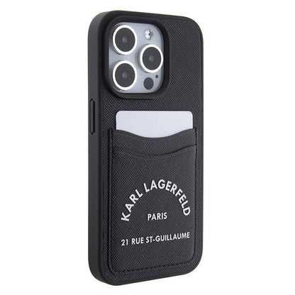 iPhone 15 Pro Max Kılıf Karl Lagerfeld Kartlıklı Saffiano 3D RSG Logo orijinal Lisanslı Kılıf