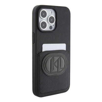 iPhone 15 Pro Max Kılıf Karl Lagerfeld Kartlıklı Saffiano K&L Patch Orijinal Lisanslı Kılıf