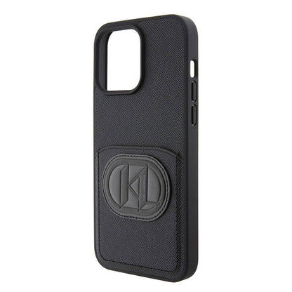iPhone 15 Pro Max Kılıf Karl Lagerfeld Kartlıklı Saffiano K&L Patch orijinal Lisanslı Kılıf