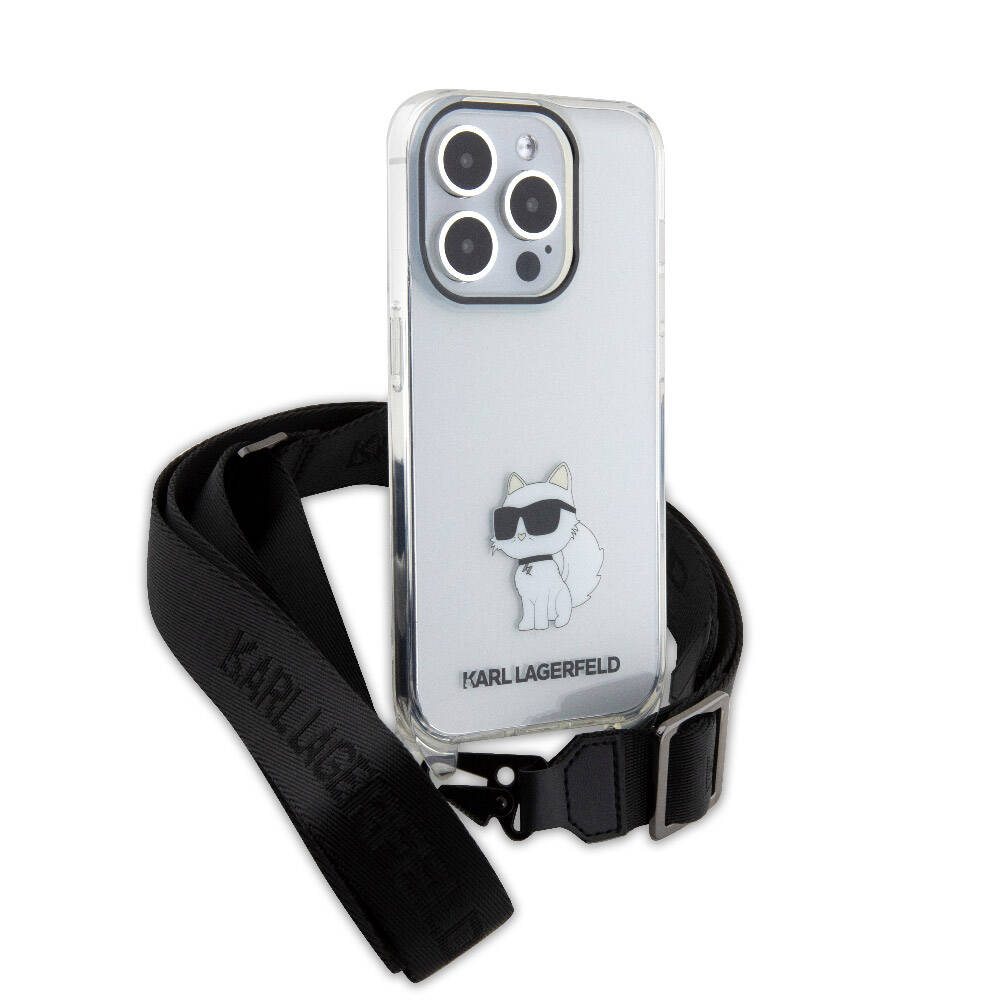 iPhone 15 Pro Max Kılıf Karl Lagerfeld orijinal Lisanslı Boyun Askılı Choupette İkonik Crossbody Kılıf