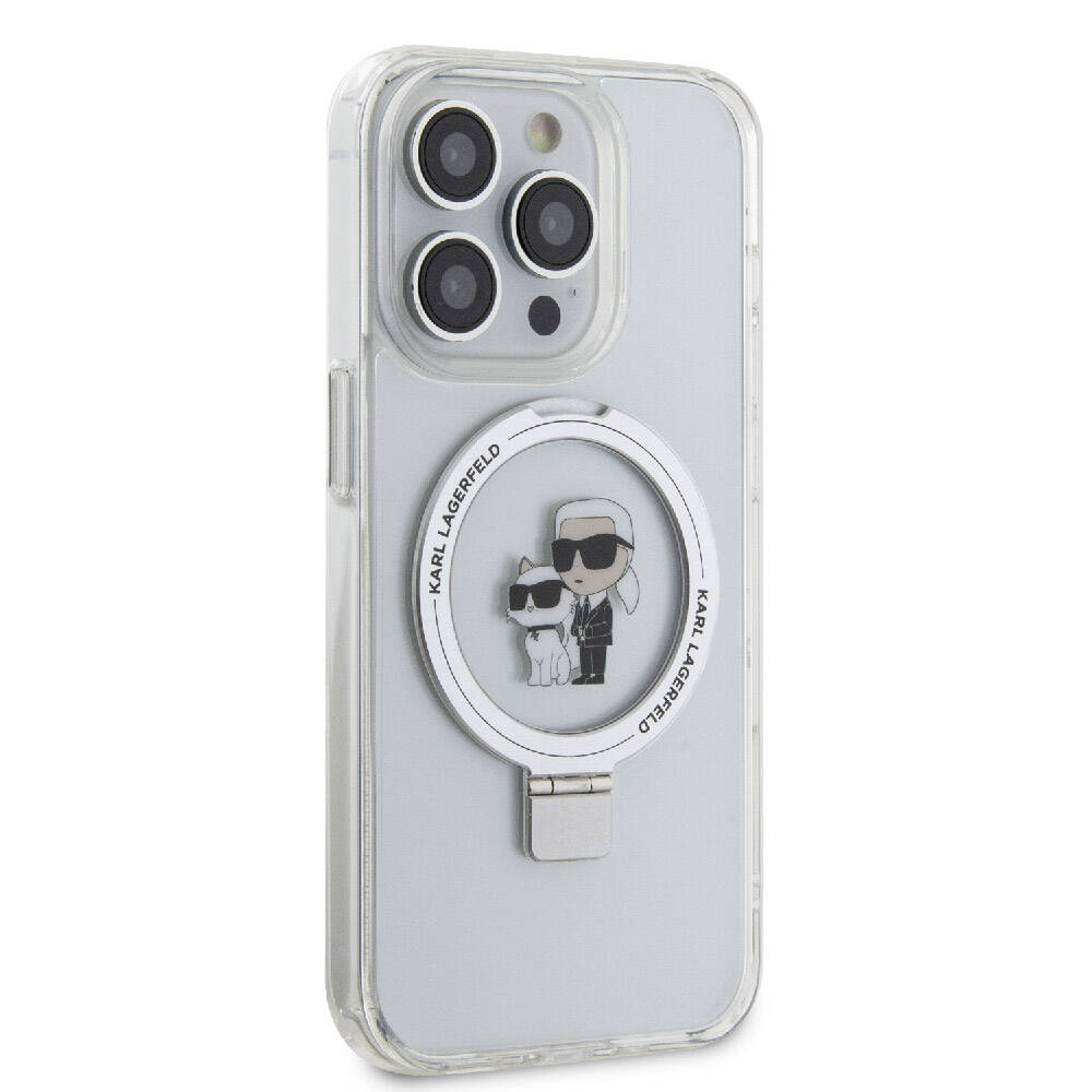 iPhone 15 Pro Max Kılıf Karl Lagerfeld orijinal Lisanslı M-safe Şarj Özellikli K&C İkonik Baskılı Ring Standlı Kılıf