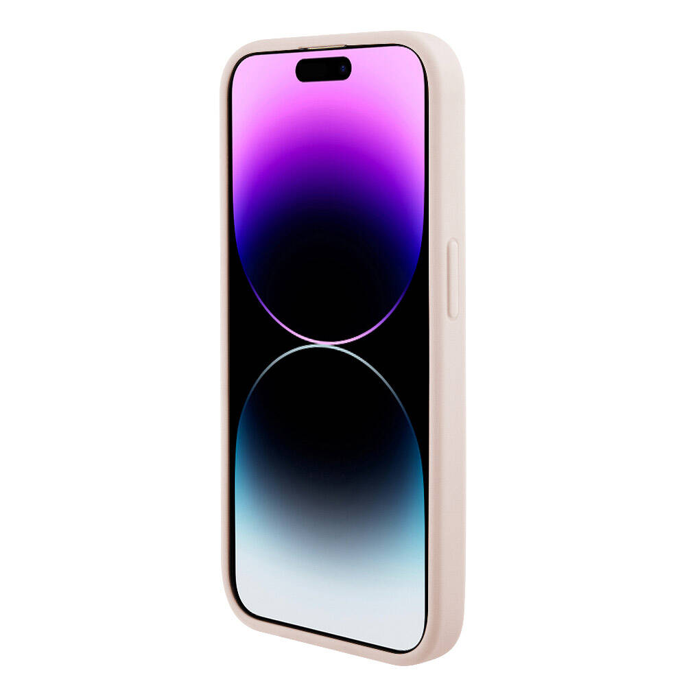 iPhone 15 Pro Max Kılıf Karl Lagerfeld orijinal Lisanslı Metal Yazı Logolu Dikişli Logo Arka Yüzey Kapitone Kılıf