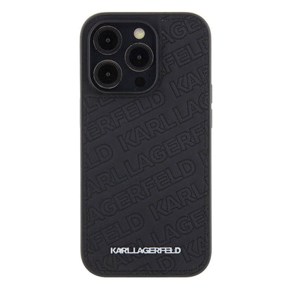 iPhone 15 Pro Max Kılıf Karl Lagerfeld orijinal Lisanslı Metal Yazı Logolu Dikişli Logo Arka Yüzey Kapitone Kılıf