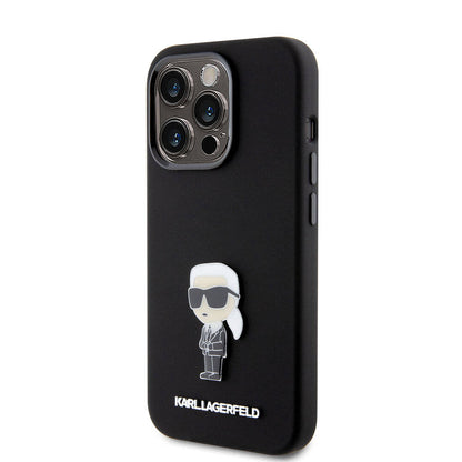 iPhone 15 Pro Max Kılıf Karl Lagerfeld Silikon İkonik Metal Logo Orijinal Lisanslı Kılıf