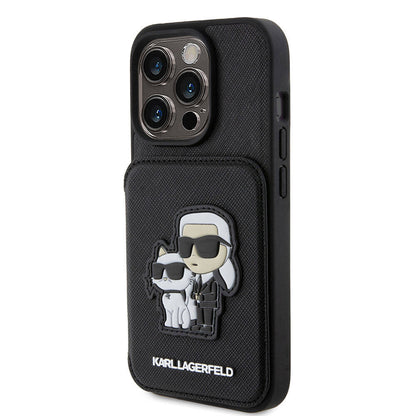 iPhone 15 Pro Max Kılıf Karl Lagerfeld Standlı Kartlıklı Saffiano K&C Metal Logo Orijinal Lisanslı Kılıf