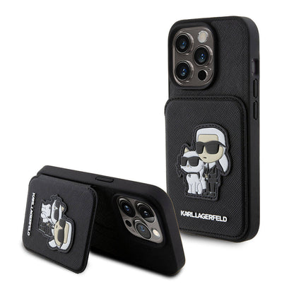 iPhone 15 Pro Max Kılıf Karl Lagerfeld Standlı Kartlıklı Saffiano K&C Metal Logo orijinal Lisanslı Kılıf