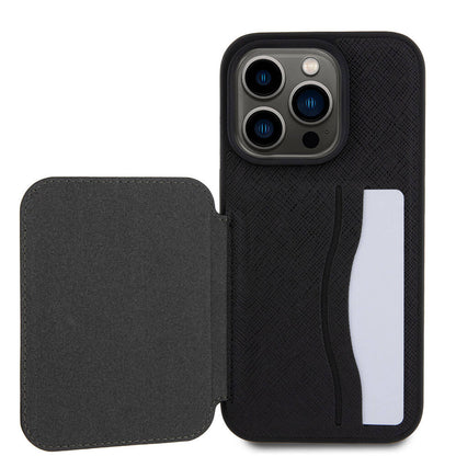 iPhone 15 Pro Max Kılıf Karl Lagerfeld Standlı Kartlıklı Saffiano K&C Metal Logo orijinal Lisanslı Kılıf