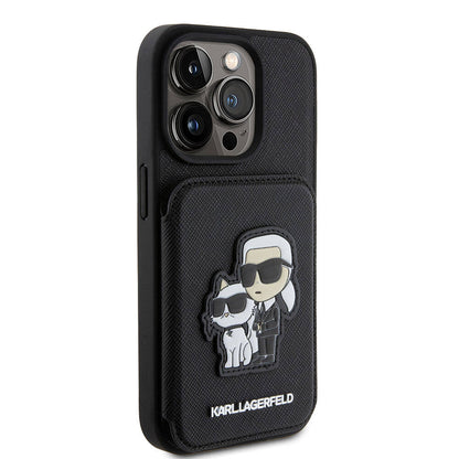iPhone 15 Pro Max Kılıf Karl Lagerfeld Standlı Kartlıklı Saffiano K&C Metal Logo orijinal Lisanslı Kılıf