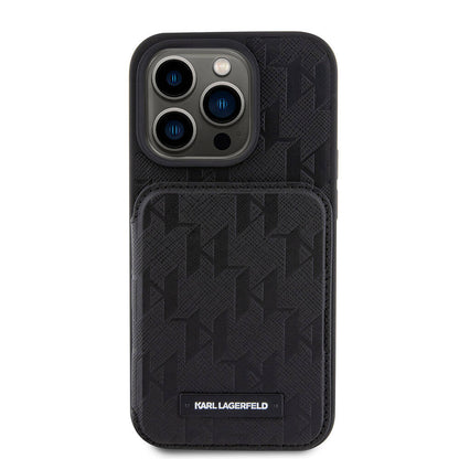 iPhone 15 Pro Max Kılıf Karl Lagerfeld Standlı Kartlıklı Saffiano Monogram Metal Logo orijinal Lisanslı Kılıf
