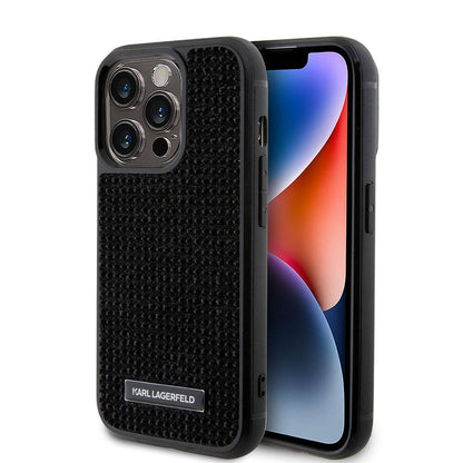 iPhone 15 Pro Max Kılıf Karl Lagerfeld Taşlı Metal Logo orijinal Lisanslı Kılıf