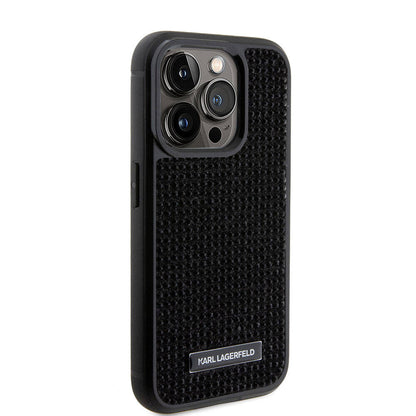 iPhone 15 Pro Max Kılıf Karl Lagerfeld Taşlı Metal Logo orijinal Lisanslı Kılıf