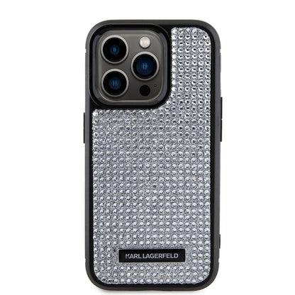 iPhone 15 Pro Max Kılıf Karl Lagerfeld Taşlı Metal Logo orijinal Lisanslı Kılıf