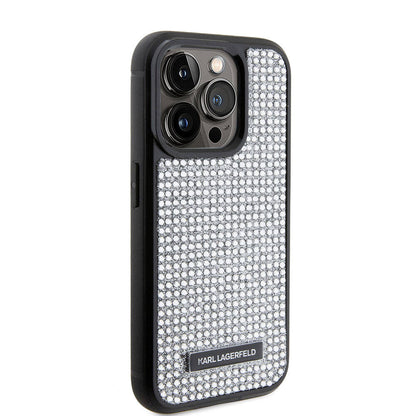 iPhone 15 Pro Max Kılıf Karl Lagerfeld Taşlı Metal Logo orijinal Lisanslı Kılıf