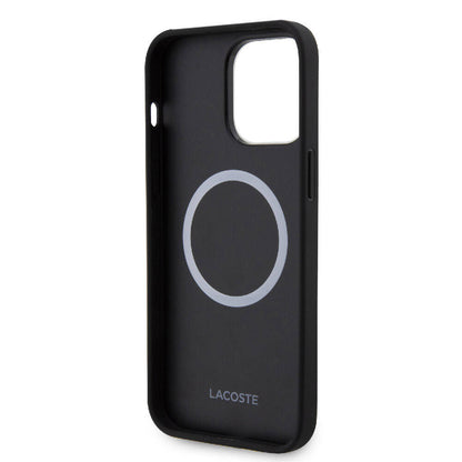 iPhone 15 Pro Max Kılıf Lacoste Orijinal Lisanslı M-safe Şarj Özellikli PU Deri Görünümlü Karışık Monogram Desenli Kılıf