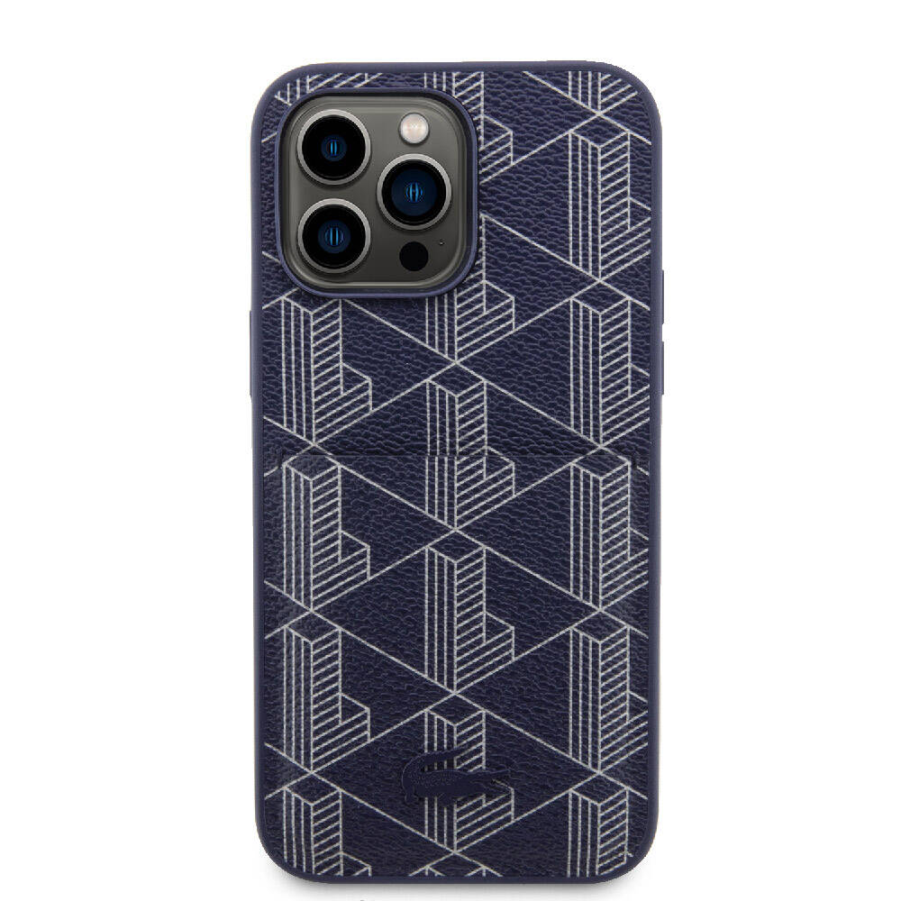 iPhone 15 Pro Max Kılıf Lacoste Orijinal Lisanslı M-safe Şarj Özellikli PU Deri Görünümlü Kartlıklı Karışık Monogram Desenli Kılıf