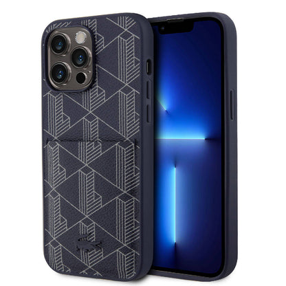 iPhone 15 Pro Max Kılıf Lacoste Orijinal Lisanslı M-safe Şarj Özellikli PU Deri Görünümlü Kartlıklı Karışık Monogram Desenli Kılıf