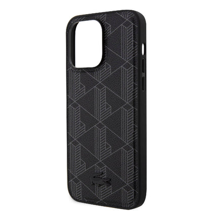 iPhone 15 Pro Max Kılıf Lacoste orijinal Lisanslı M-safe Şarj Özellikli PU Deri Görünümlü Karışık Monogram Desenli Kılıf