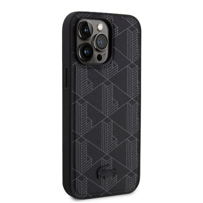 iPhone 15 Pro Max Kılıf Lacoste orijinal Lisanslı M-safe Şarj Özellikli PU Deri Görünümlü Karışık Monogram Desenli Kılıf