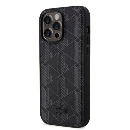 iPhone 15 Pro Max Kılıf Lacoste orijinal Lisanslı M-safe Şarj Özellikli PU Deri Görünümlü Karışık Monogram Desenli Kılıf