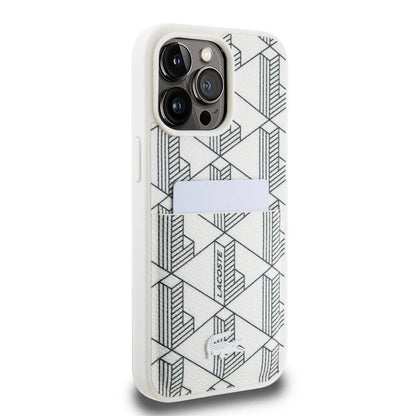 iPhone 15 Pro Max Kılıf Lacoste orijinal Lisanslı M-safe Şarj Özellikli PU Deri Görünümlü Kartlıklı Karışık Monogram Desenli Kılıf