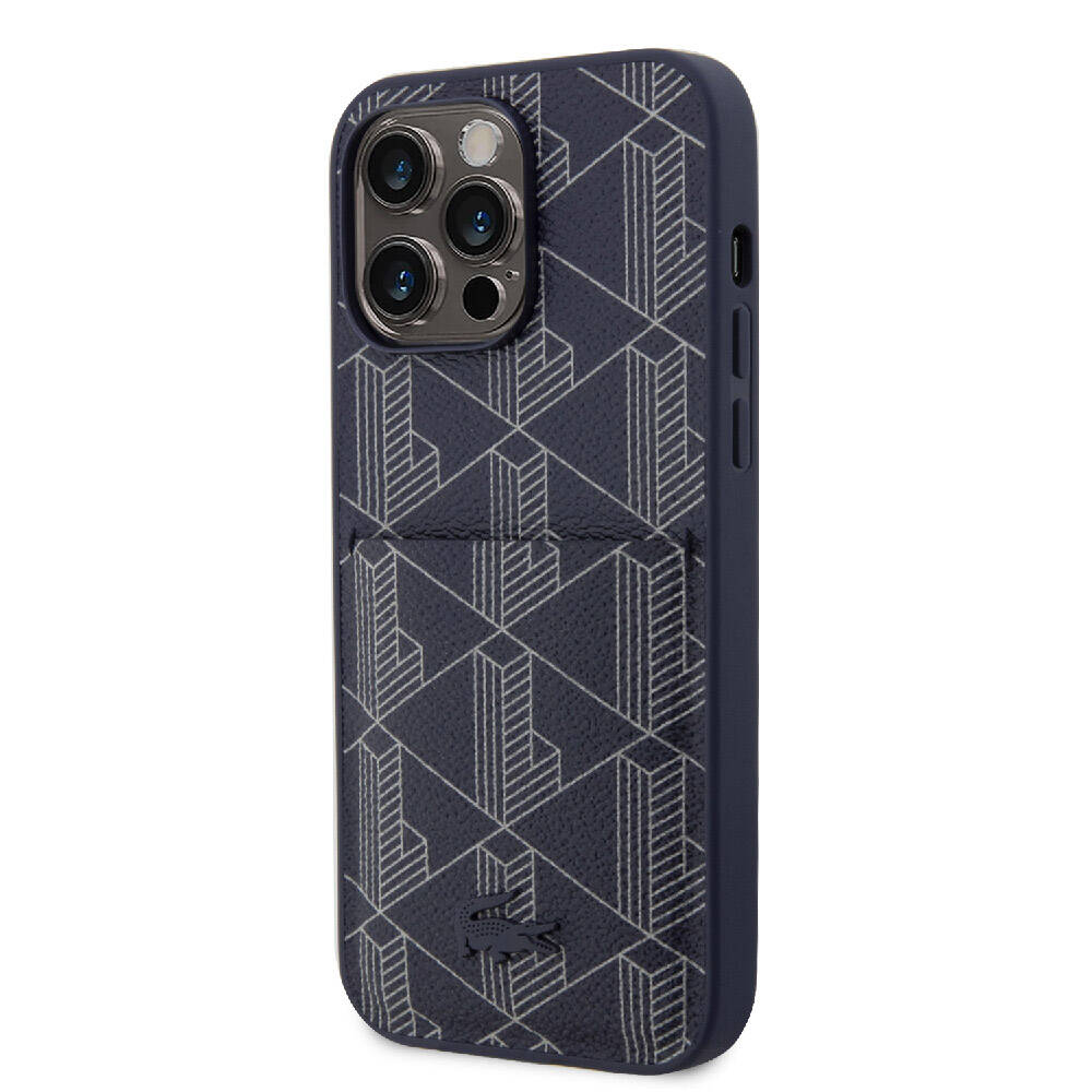 iPhone 15 Pro Max Kılıf Lacoste orijinal Lisanslı M-safe Şarj Özellikli PU Deri Görünümlü Kartlıklı Karışık Monogram Desenli Kılıf