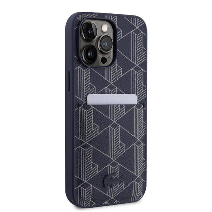 iPhone 15 Pro Max Kılıf Lacoste orijinal Lisanslı M-safe Şarj Özellikli PU Deri Görünümlü Kartlıklı Karışık Monogram Desenli Kılıf