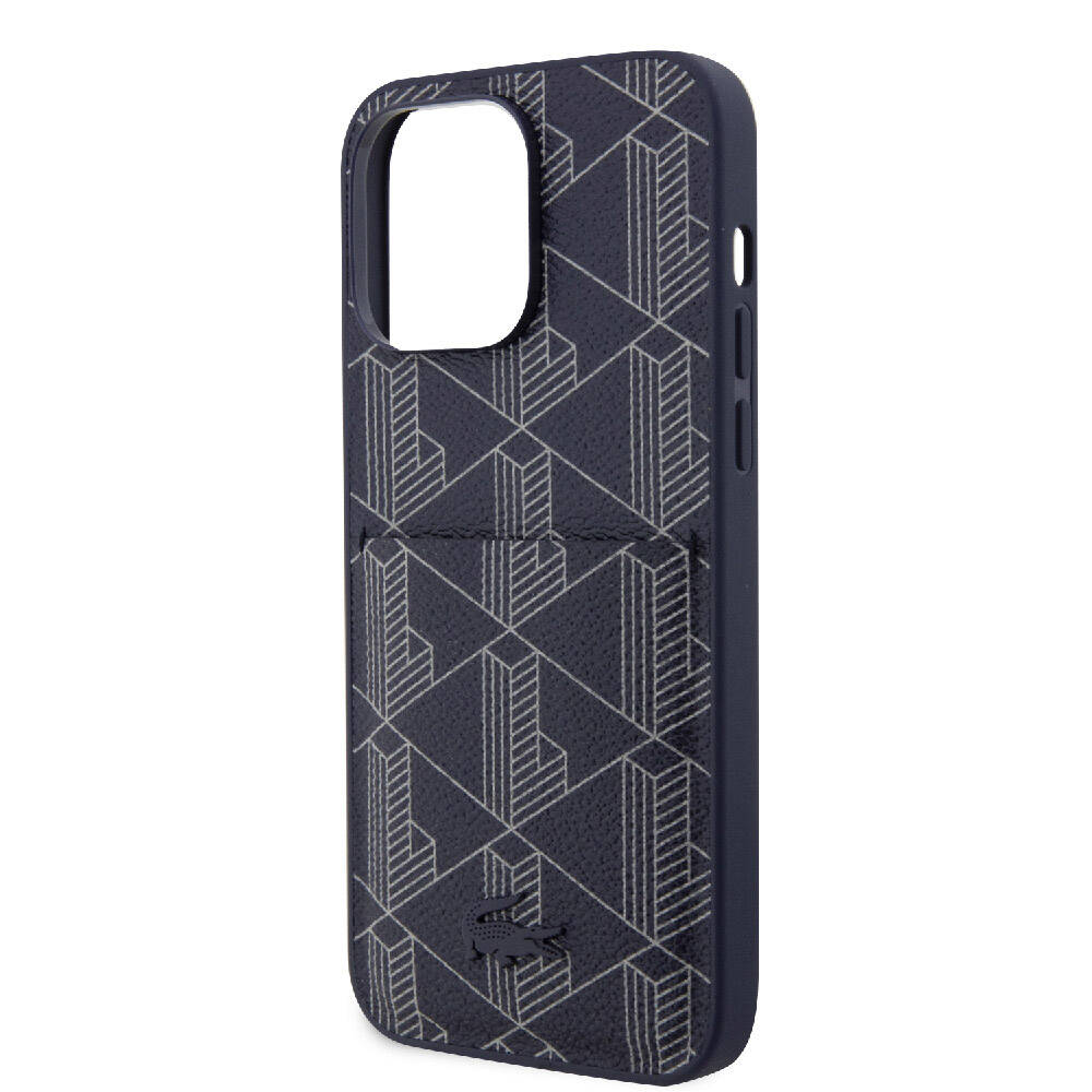 iPhone 15 Pro Max Kılıf Lacoste orijinal Lisanslı M-safe Şarj Özellikli PU Deri Görünümlü Kartlıklı Karışık Monogram Desenli Kılıf