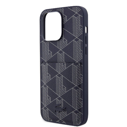 iPhone 15 Pro Max Kılıf Lacoste orijinal Lisanslı M-safe Şarj Özellikli PU Deri Görünümlü Kartlıklı Karışık Monogram Desenli Kılıf