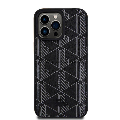 iPhone 15 Pro Max Kılıf Lacoste orijinal Lisanslı M-safe Şarj Özellikli PU Deri Görünümlü Kartlıklı Karışık Monogram Desenli Kılıf