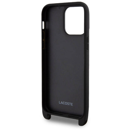 iPhone 15 Pro Max Kılıf Lacoste orijinal Lisanslı PU Pike Desenli Arka Yüzey Askılı İkonik Timsah Dokuma Logolu Kılıf